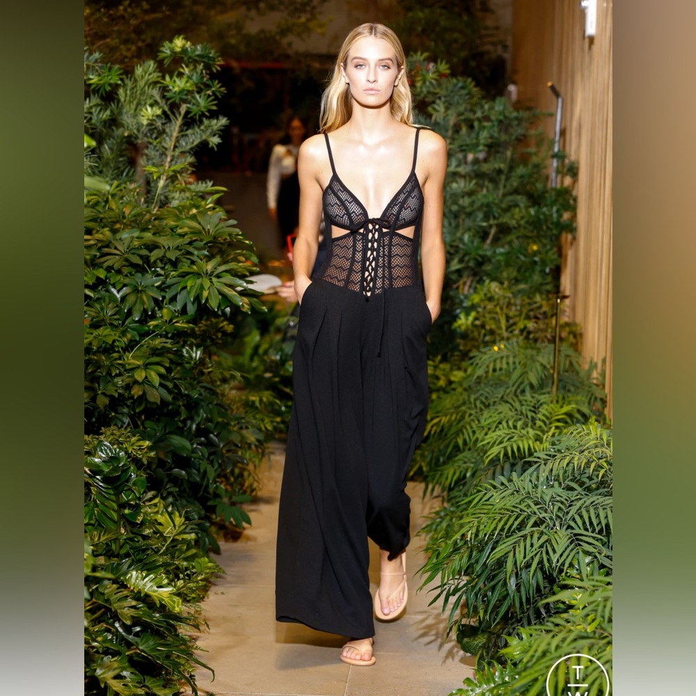 PatBO Corset Crepe Jumpsuit in Black